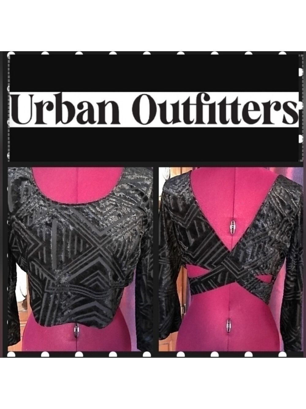 Urban Outfitters Long Sleeve Middie Top Black Shimmer NWOT Unique Cross back